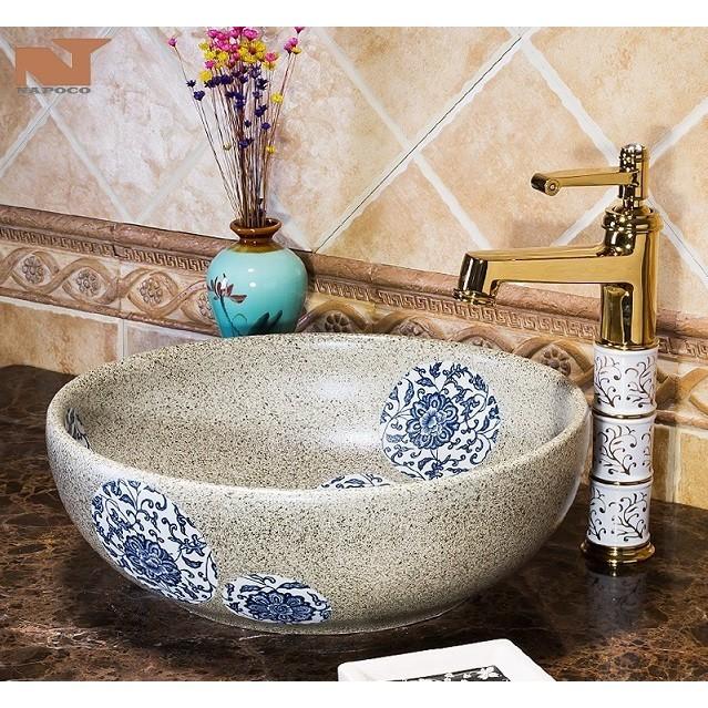 Chậu lavabo để bàn nghệ thuật với tông màu xanh yên bình