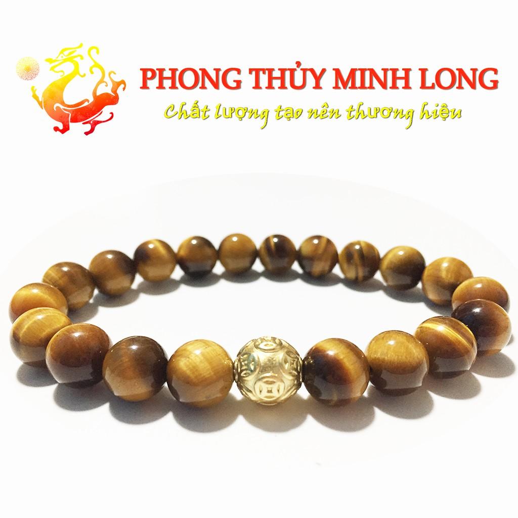 Tên sản phẩm: Vòng tay đá mắt hổ Vàng Nâu 5A mix 1 hạt kim tiền Vàng hợp mệnh Kim và Thổ