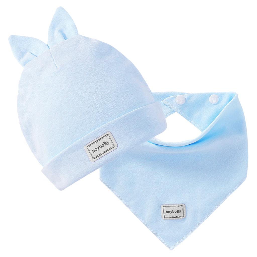 Cotton Beanie Hat Triangle Drool Bib Set for Baby Boy Girls Pink