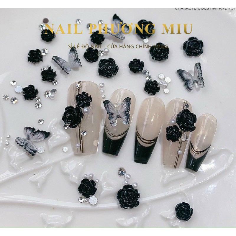 Sét Charm Hoa Hồng Làm Nail, 3D Cánh Bướm Huyền Bí Bằng Hợp Kim Cao Cấp, 5 Mẫu Độc Đáo Quyến Rũ Cho Nàng Thêm Xinh Nữ