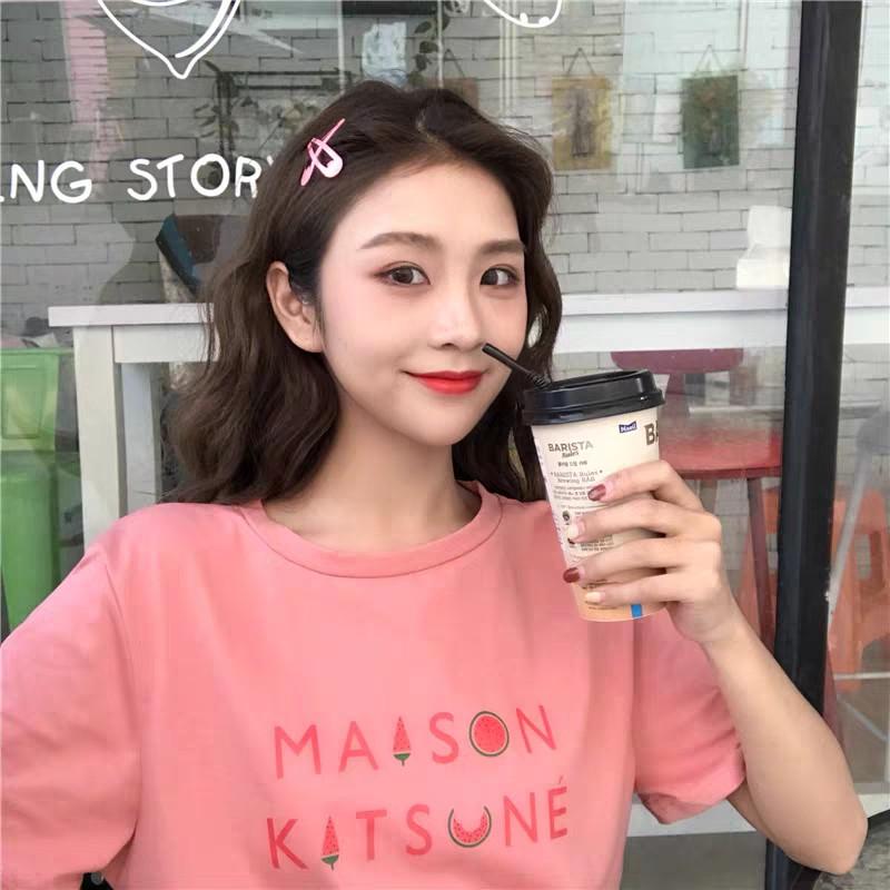 Áo Croptop Tay Lỡ MAISON KITSONE Unisex (Trắng/Hồng) - D14