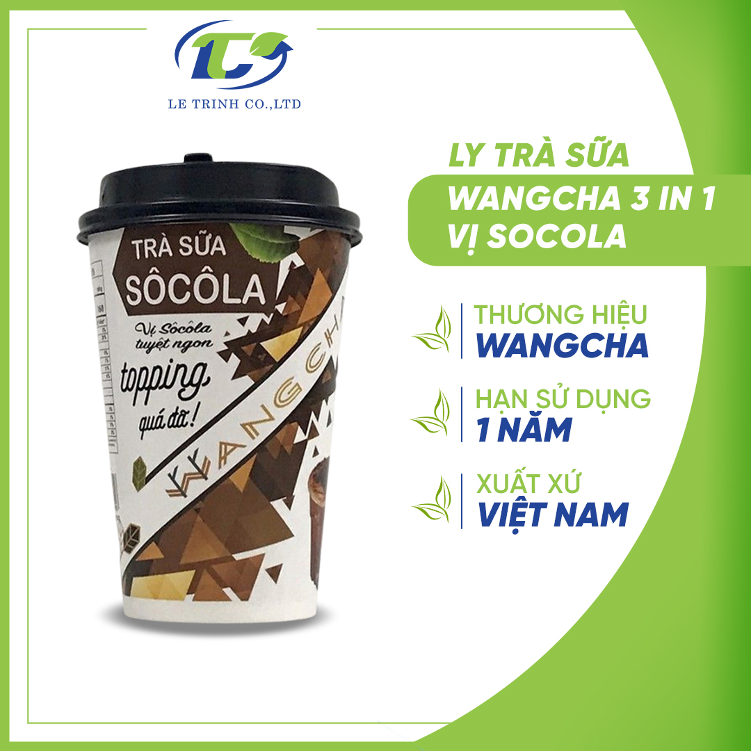 Ly Trà Sữa Wangcha vị Socola cao cấp - Bột Trà Sữa Socola thơm ngon có thạch 3Q Caramel thơm ngon đi kèm - Trà Sữa Vị Socola tiện lợi, dễ sử dụng (100gr/ly)