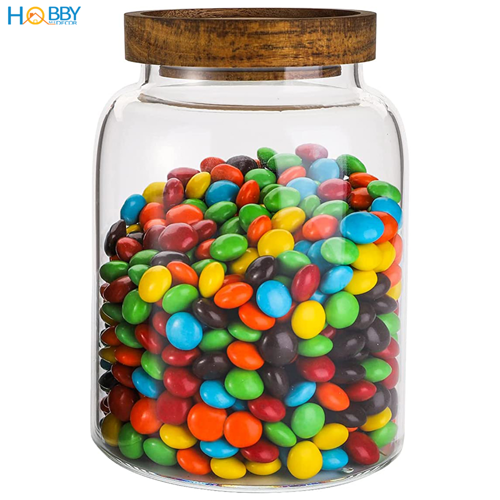 Hủ thủy tinh nắp gỗ cao cấp chuyên đựng hạt, gia vị HOBBY Home Decor HUNG1-1250ml - thủy tinh cao cấp nắp kín