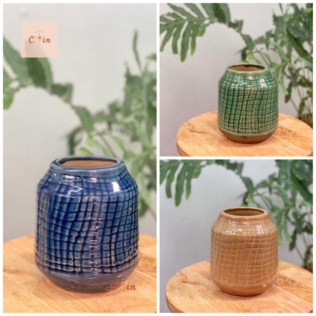 Bình hoa Miệng Nhỏ họa tiết mắt na, vân ô, lông chim các màu - Bình hoa gốm, Lọ hoa Decor Trang Trí - Gốm Xuất Khẩu