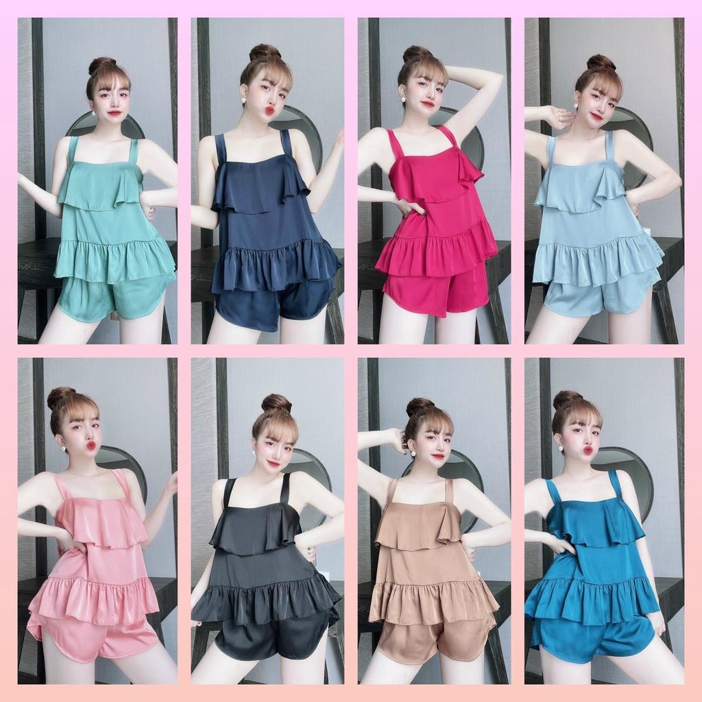 bộ đồ ngủ hai dây bảng sexy nữ đồ lụa satin mềm mịn mát