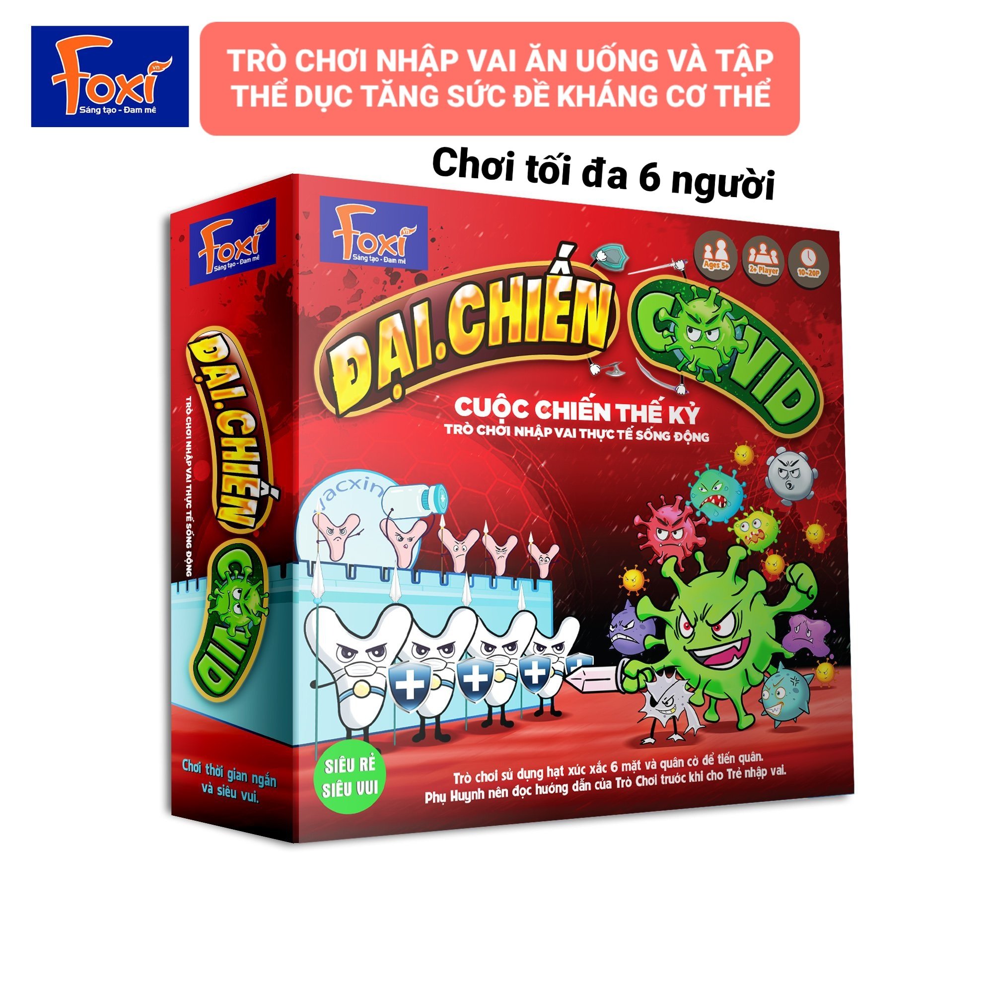 Boardgame-Đại chiến Covid Foxi-game nhập vai chân thực-hấp dẫn-tăng tương tác, kết nối thành viên nhóm bạn bè-gia đình