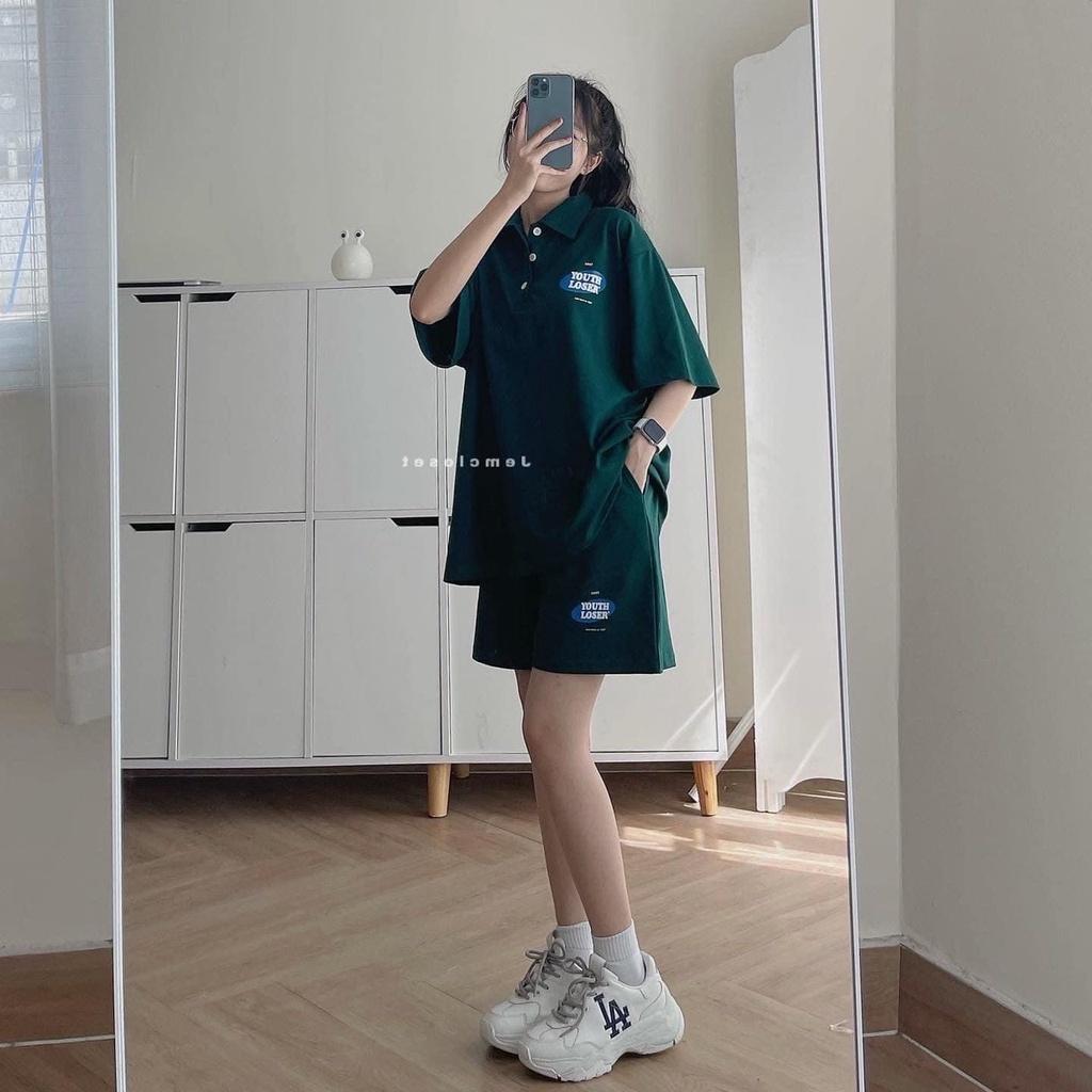 Bộ đùi nữ mùa hè in YOUNG LOSER dáng rộng Bigsize Set áo thun mix quần short thời trang ulzzang