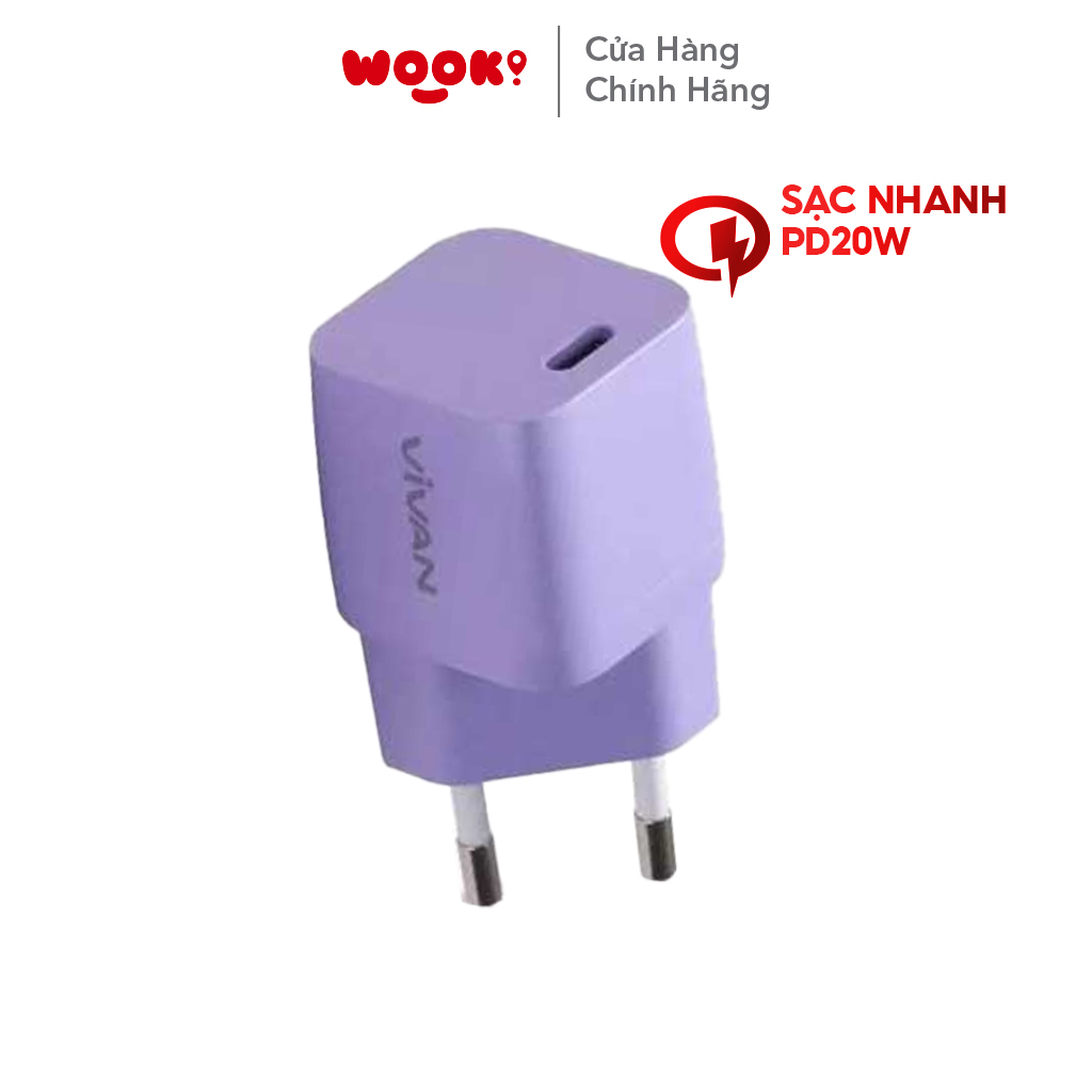 Cốc sạc VIVAN Power Nano 20 Sạc nhanh 20W chuẩn 3A Type-C Hàng Chính Hãng