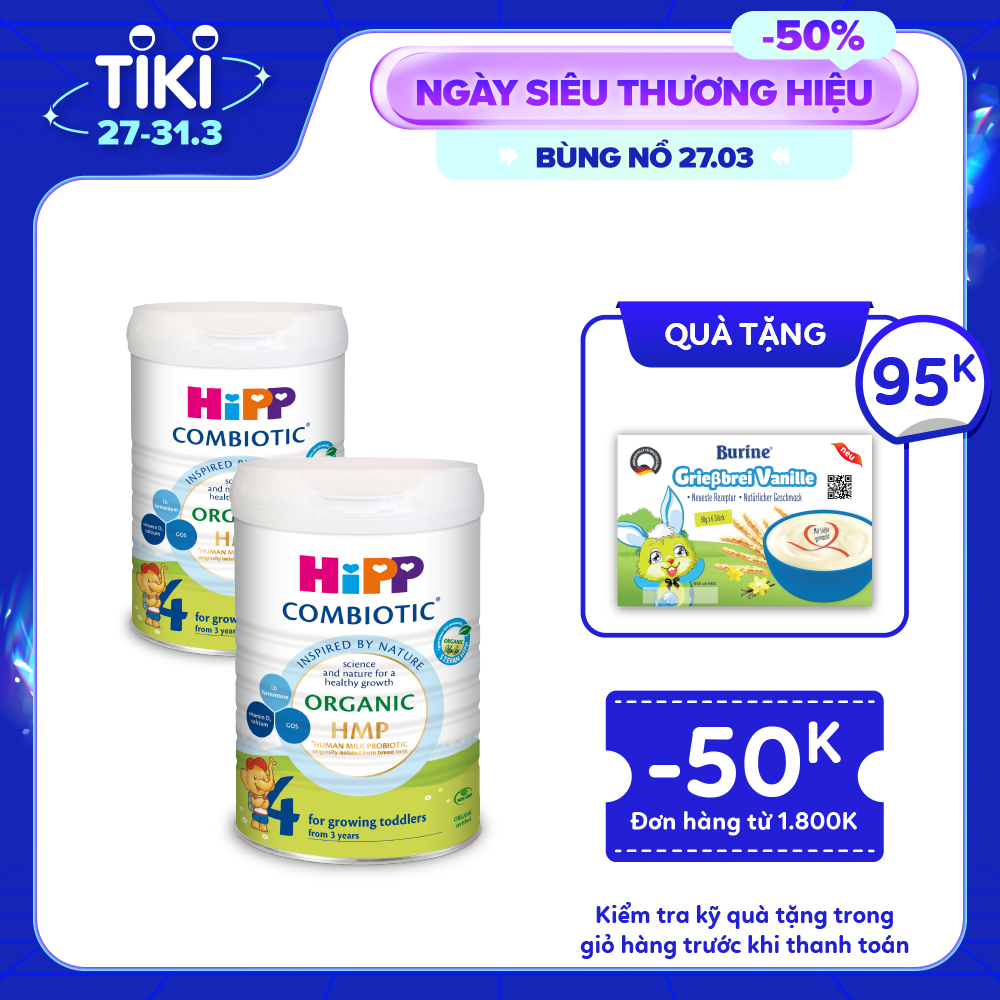 Thùng 4 lon Sữa bột công thức HiPP 4 Organic Combiotic 800g (dành cho trẻ từ 3 tuổi)