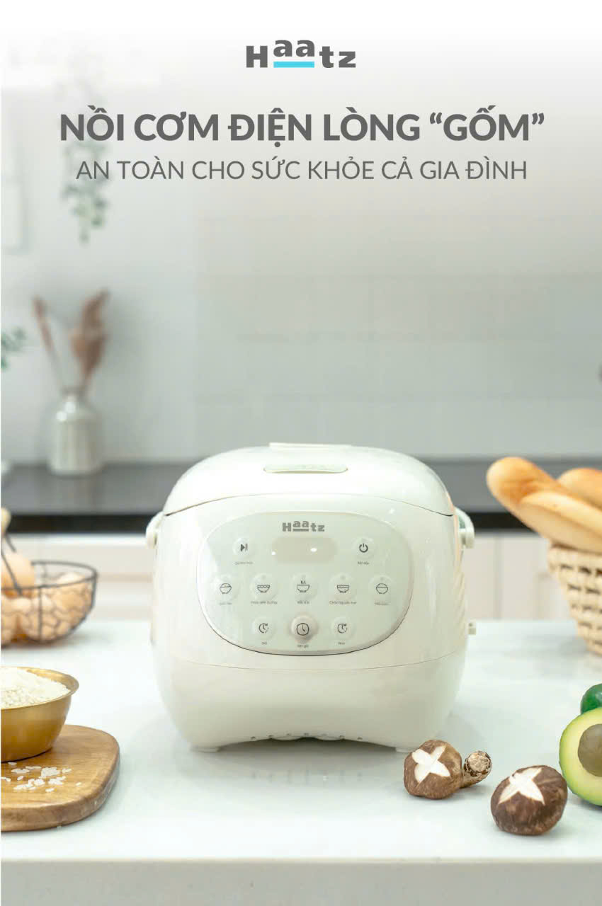 Nồi Cơm Điện Lòng Gốm 1,2L HAATZ CIM205 Công Suất 500W, 6 Chế Độ, Hẹn Giờ, Hàng Chính Hãng