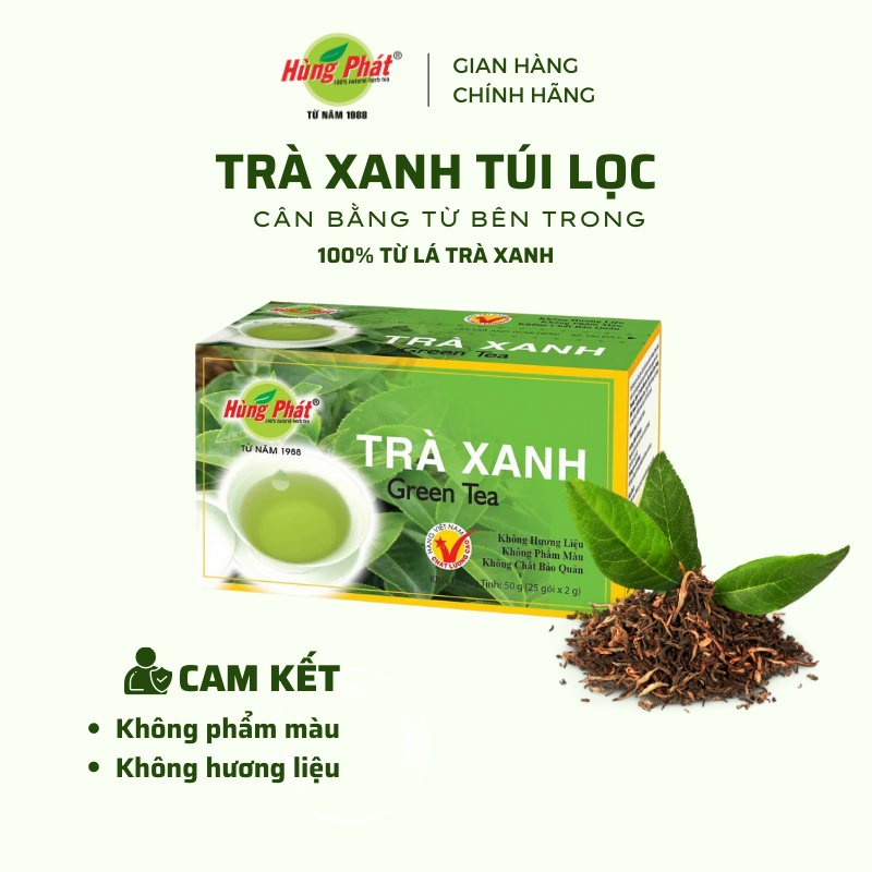 Trà Xanh Túi Lọc Nguyên Chất Hộp 25 Gói - Thương Hiệu Hùng Phát