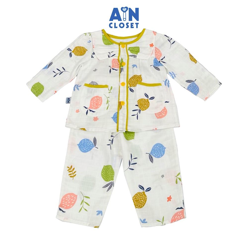 Bộ quần áo Dài bé gái họa tiết Chanh Xanh xô sợi tre - AICDBG18XN8L - AIN Closet