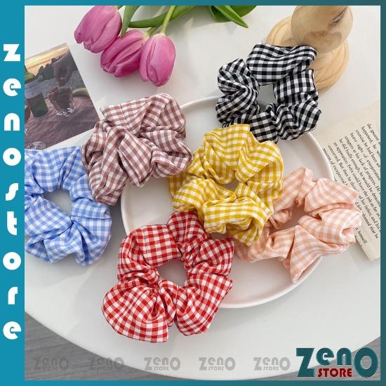 COMBO 5 Dây chun scrunchies buộc tóc kẻ caro nhiều màu PT26