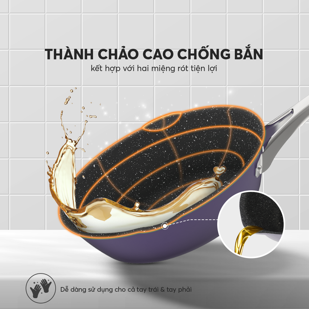 Chảo Xào Rán Chống Dính Inox 304 Liền Đáy Elmich Hera Màu Tím Trend