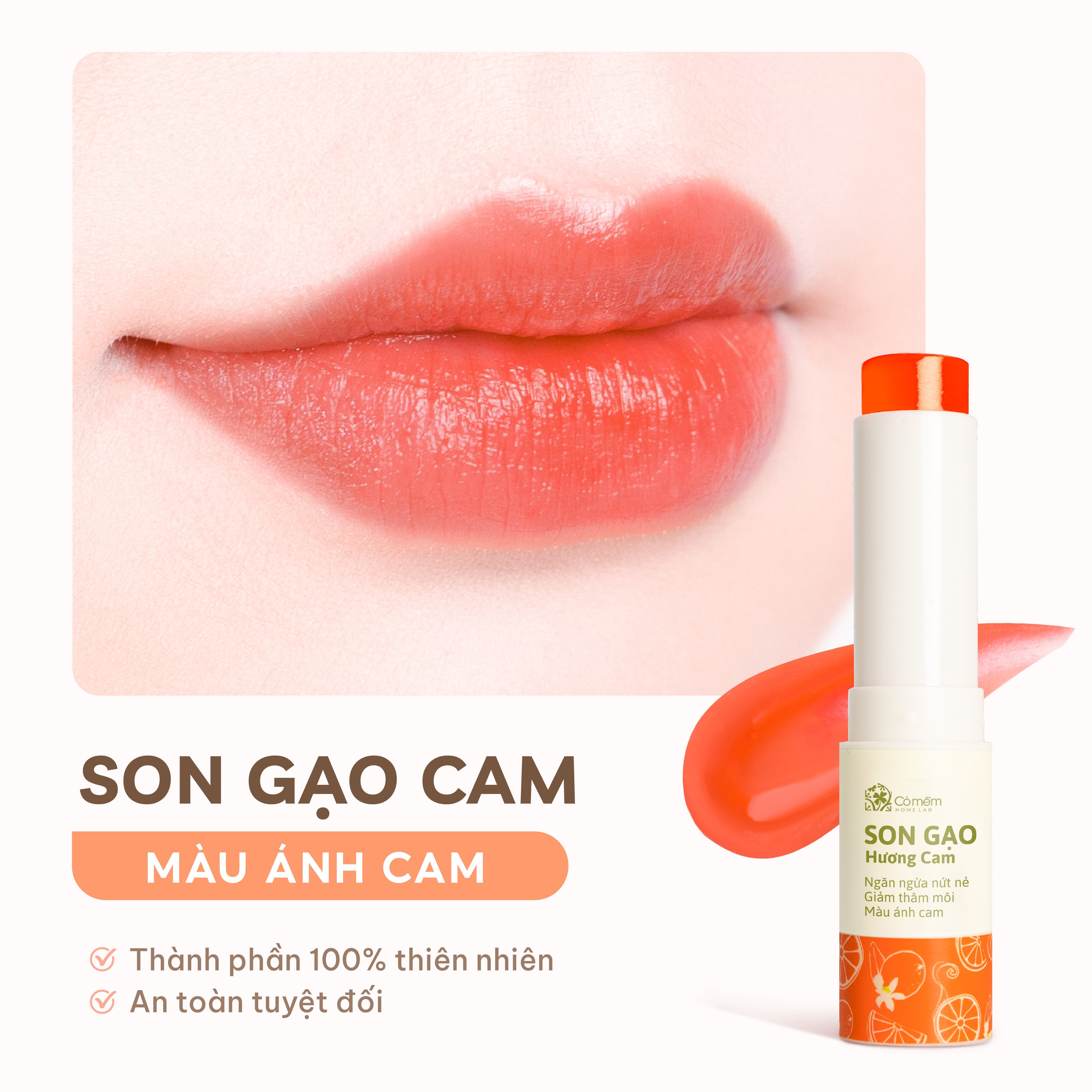 Bộ Chăm Sóc Môi Mềm - Combo Son Môi Hồng Gồm Son Dưỡng Mềm Môi + Son Lụa Không Chì+ Tẩy Da Chết Môi) Cỏ Mềm