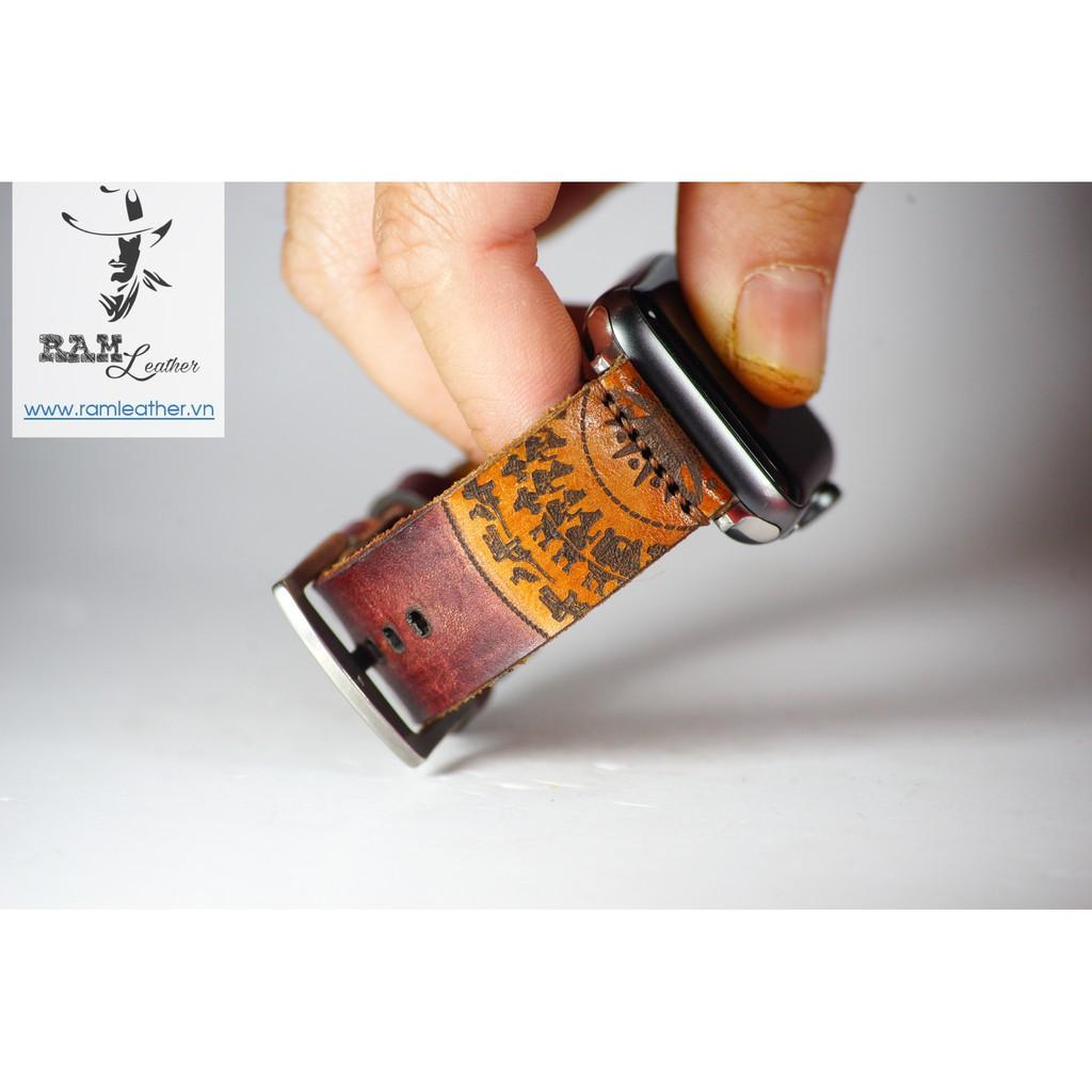 DÂY ĐỒNG HỒ DA BÒ VEGTAN Ý NHUỘM THỦ CÔNG MÀU BURGUNDY - RAM TRỐNG ĐỒNG SIMPLE