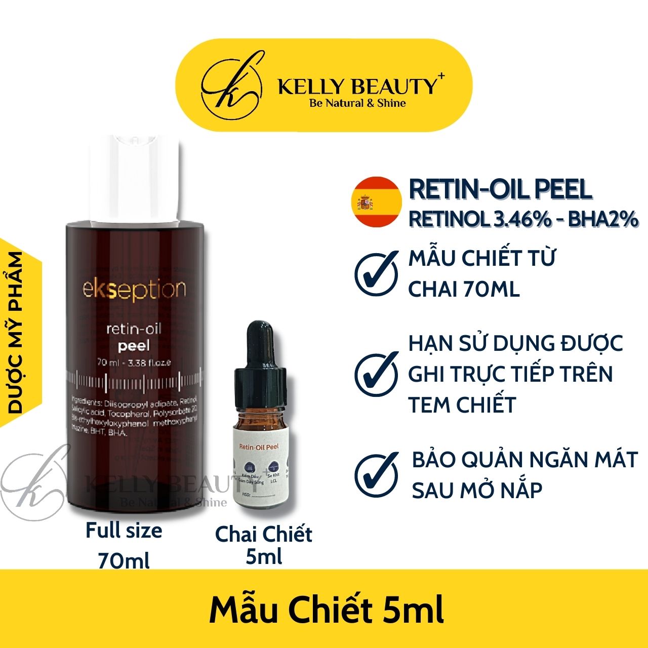 ekseption Retin Oil Peel 70ml - Chống Lão Hóa, Mờ Nếp Nhăn; Đều Màu Da - Retinol 4%, BHA 2% - Kelly Beauty