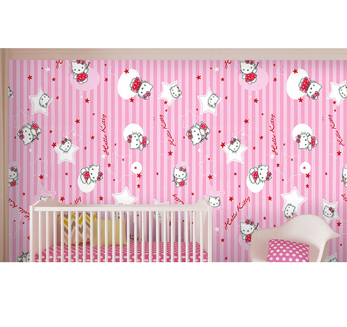 Combo 10 mét giấy dán tường, decal dán tường trang trí nhà cửa KITTY SỌC HỒNG khổ 45cm