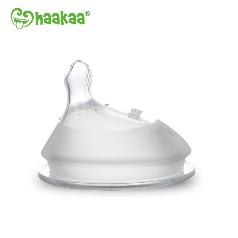 Núm ti chỉnh nha Haakaa. Thiết kế lệch tâm độc quyền. Hộp 2 chiếc. Chất liệu silicone cao cấp. Không chứa BPA, PVC và phthalate