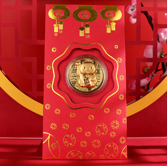 (Tết 2023) Bao lì xì hình con Mèo mạ vàng, Bao lì xì Thần Tài quà tặng phong thủy, Tết Quý Mão-GD617-LiXi-MeoVang
