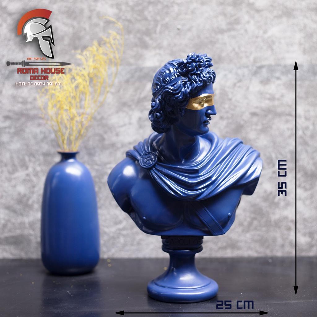 Tượng cổ điển Hy lạp Apollo cao 35cm màu xanh dương trang trí nhà cửa showroom