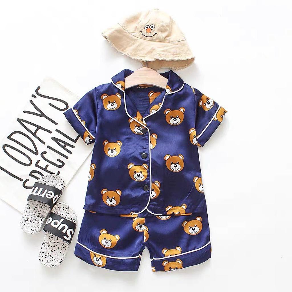 Bộ Ngủ Cộc Tay Cho Bé, Bộ Pijama Cộc Tay Cho Bé In Hình Gấu Cực Đẹp Từ 7 - 27kg - ROSY KIDS