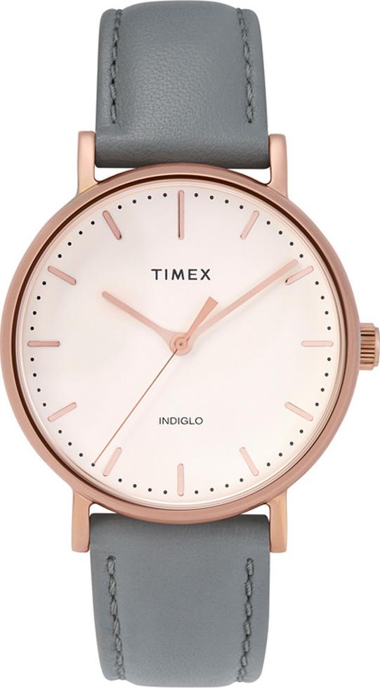 Đồng hồ Dây Da Nữ Timex Fairfield 37mm Rose Gold-tone Case Cream Dial Gray Leather Strap - TW2T31800