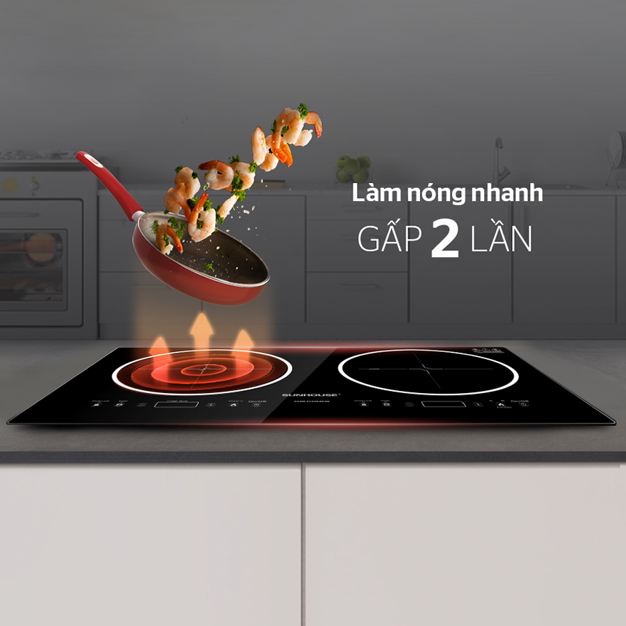 Bếp Âm Đôi Từ - Hồng Ngoại Sunhoue SHB9002-EC - Hàng Chính Hãng