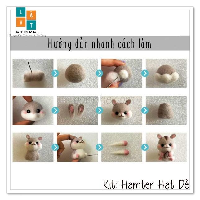 KIT len chọc có hướng dẫn Hamster Hạt Dẻ - Quà Tặng, Trang trí cực đẹp - Needle Felt