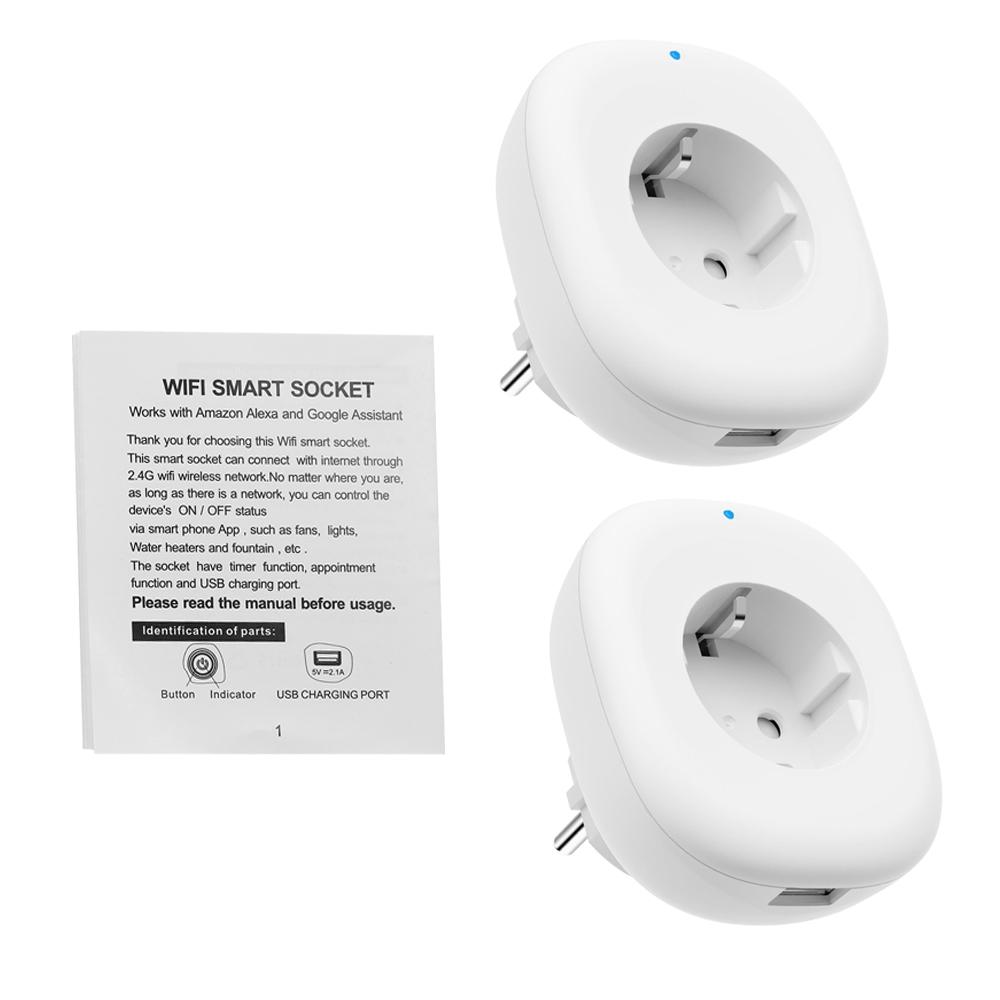 Wifi Smart Socket Plug with Big On/Off Switch Button + USB Port, Smart Alexa Outlet Support APP Remote Control Timing Function Voice Control for Amazon Alexa for Google Home IFTTT No Hub Required 10A-2200W