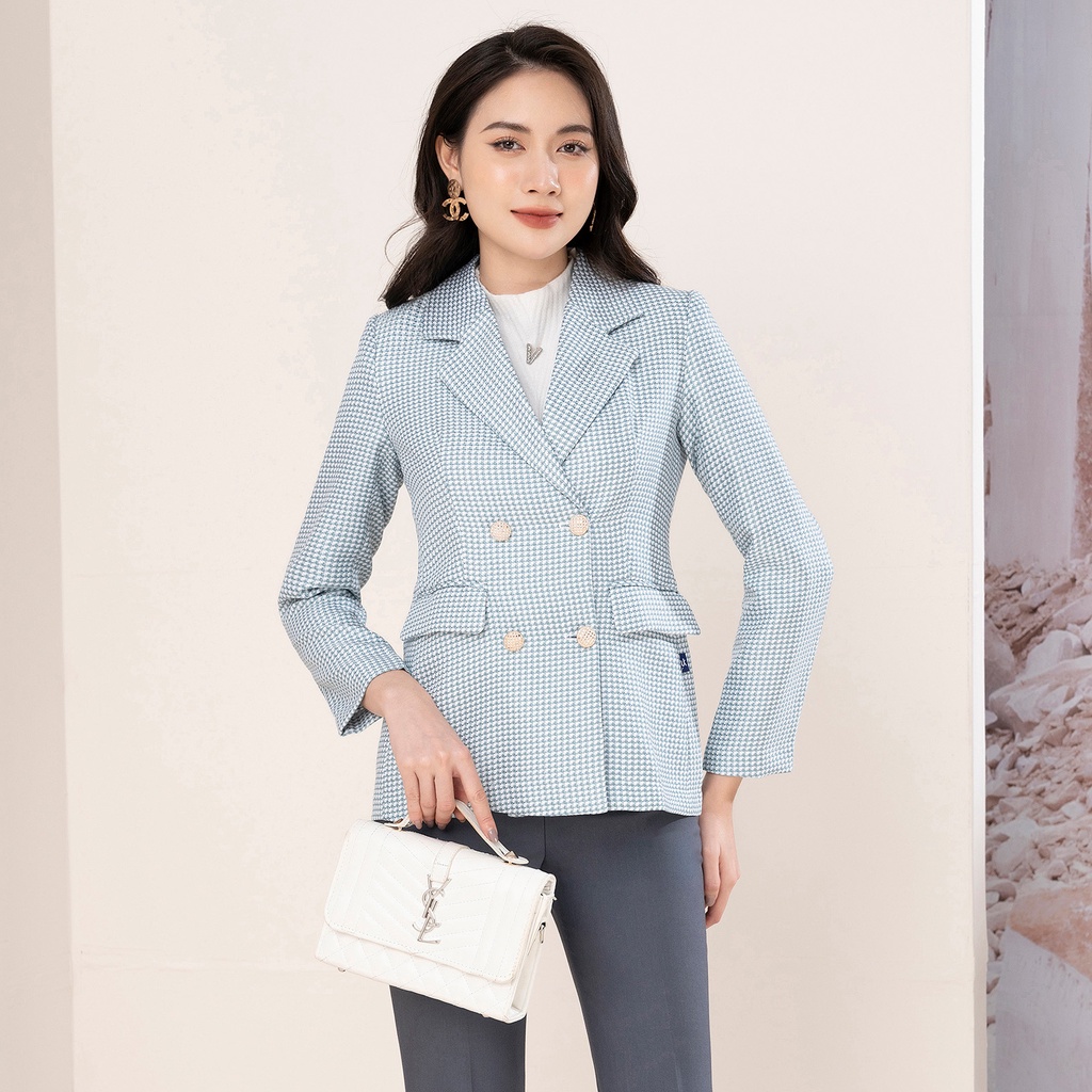 Áo Vest Nữ UK Fashion Vải Hàn Dáng Rông Dày Dặn Kẻ Có 4 Cúc Bọc Tinh Tế Túi Nắp Lịch Sự Hiện Đại UKAK2210003