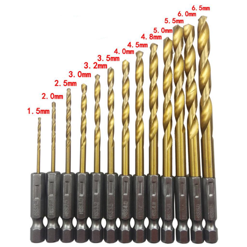 13 Set Twist Drill Bit Set Straight Shank HSS Titanium Drill Bits 1.5mm-6.5mm