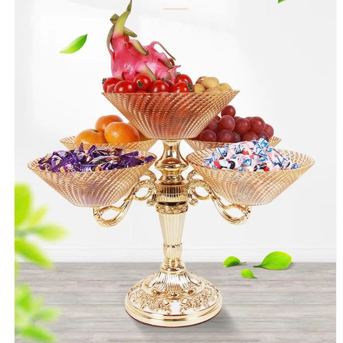 Khay Đựng Mứt Tết 2 Tầng 5 Cánh Mạ Vàng Cao Cấp – Khay Trái Cây, Bánh Kẹo, Hạt Khô Sang Trọng Trang Trí Phòng Khách - HÀNG CHÍNH HÃNG MINIIN