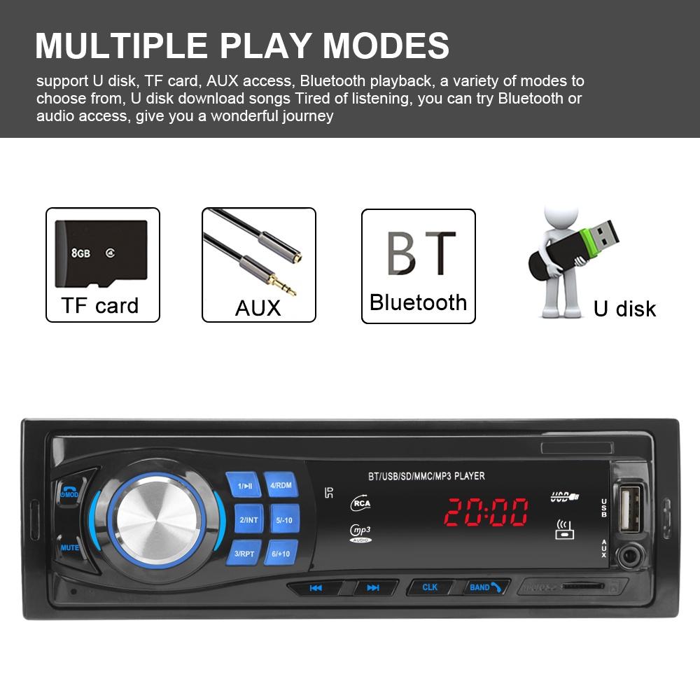 Máy nghe nhạc MP3 MMC SD FM âm thanh nổi lưu trữ bộ nhớ Bluetooth 4.0 hỗ trợ thẻ nhớ TF USB AUX 1 Din EQ cho xe hơi