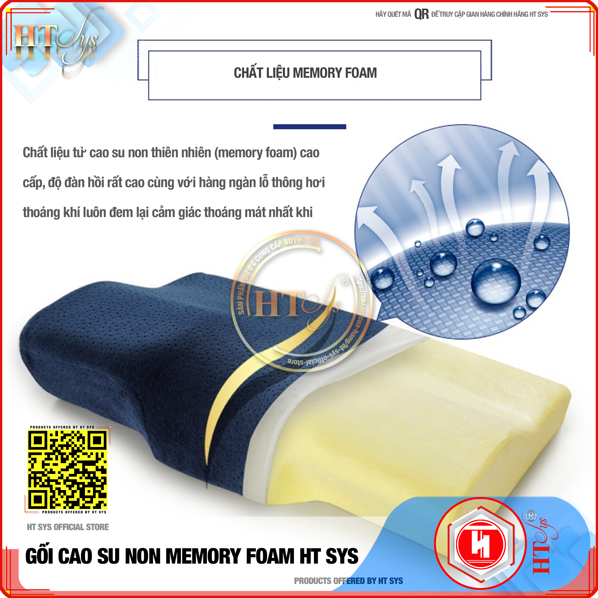 Gối ngủ cao su non HT SYS - Ruột gối Memory Foam công nghệ Nhật Bản - Gối giúp ngủ nhanh , chống mỏi vai gáy - Mang đến giấc ngủ ngon cho mọi nhà