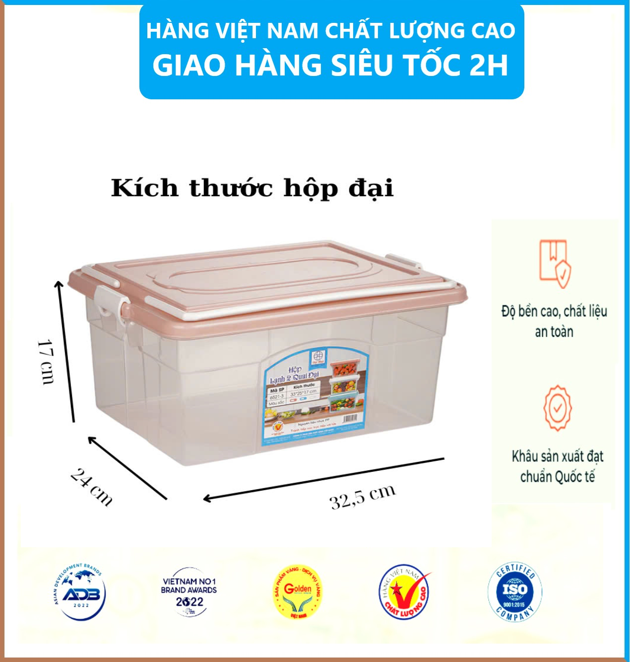 Hộp lạnh 2 quai Việt Nhật 3 size, Hộp đựng thực phẩm, bảo quản thức ăn , Hộp đựng đồ đa năng có quai xách tiện lợi - Hàng Việt Nam