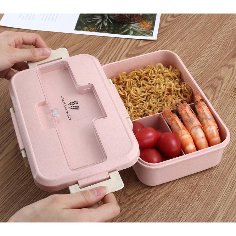 Hộp cơm lúa mạch 3 ngăn kèm đũa thìa inox