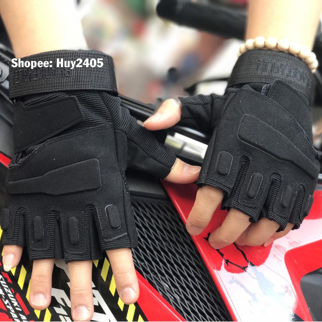 Găng tay xe máy chống nắng đi phượt hở ngón Black Hawk