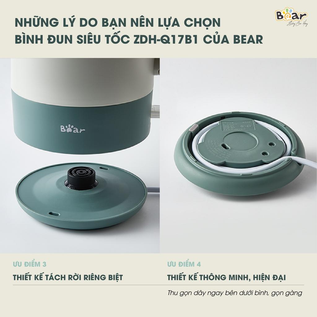 Ấm Siêu Tốc 1,7L Bear Công Suất Lớn, Bình Đun Nước Nóng Nhanh, Bền Bỉ ZDH-Q17B1 - Hàng Chính Hãng Bảo Hành 18 Tháng