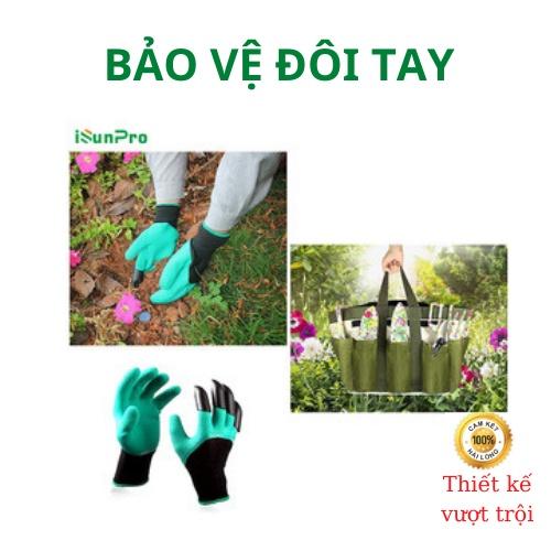 Găng tay làm vườn, bới đất,chăm sóc cây có móng vuốt nhúng cao su dệt kim siêu màu xanh