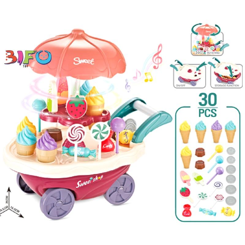 Xe kem đồ chơi có nhạc và đèn đầy đủ cho bé vui chơi và sáng tạo