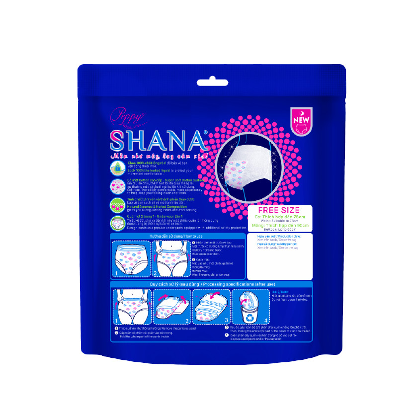 Combo 20 gói Băng Vệ Sinh Quần Peppy Shana Siêu Thấm Free Size (40 miếng)