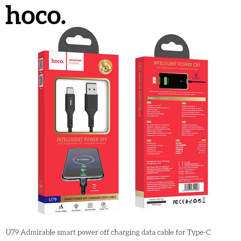 hoco u79 dây sạc tự ngắt điện khi đầy type c 3a qc3.0 dài 1m - cáp sạc nhanh quick charge 3.0 bọc dù có đèn led cho samsung oppo xiaomi giao mầu ngẫu nhiên - hàng chính hãng