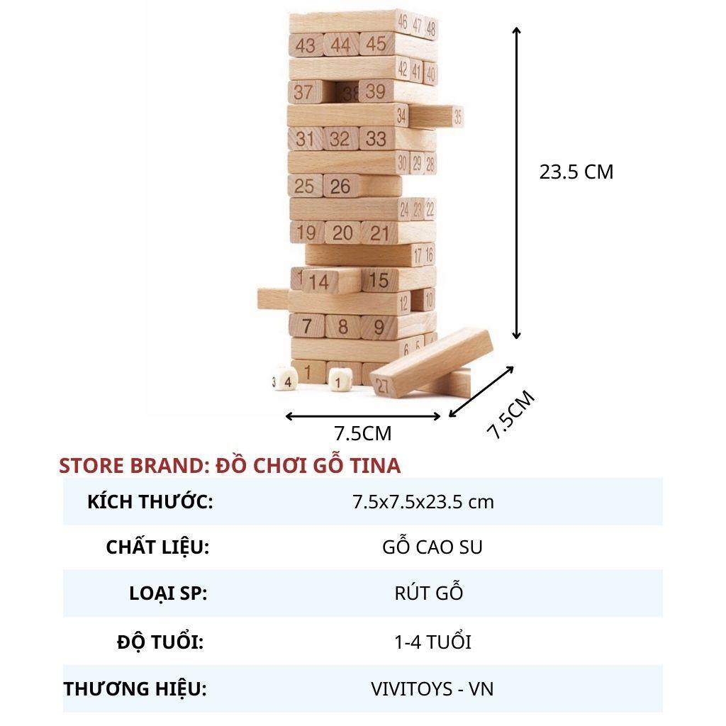 Rút Gỗ - Đồ Chơi Cho Bé VIVITOYS An Toàn, Rút Gỗ Số Loại To Hàng Cao Cấp 48 Thanh Sắc Nét Rèn Luyện Trí Tuệ Thông Minh