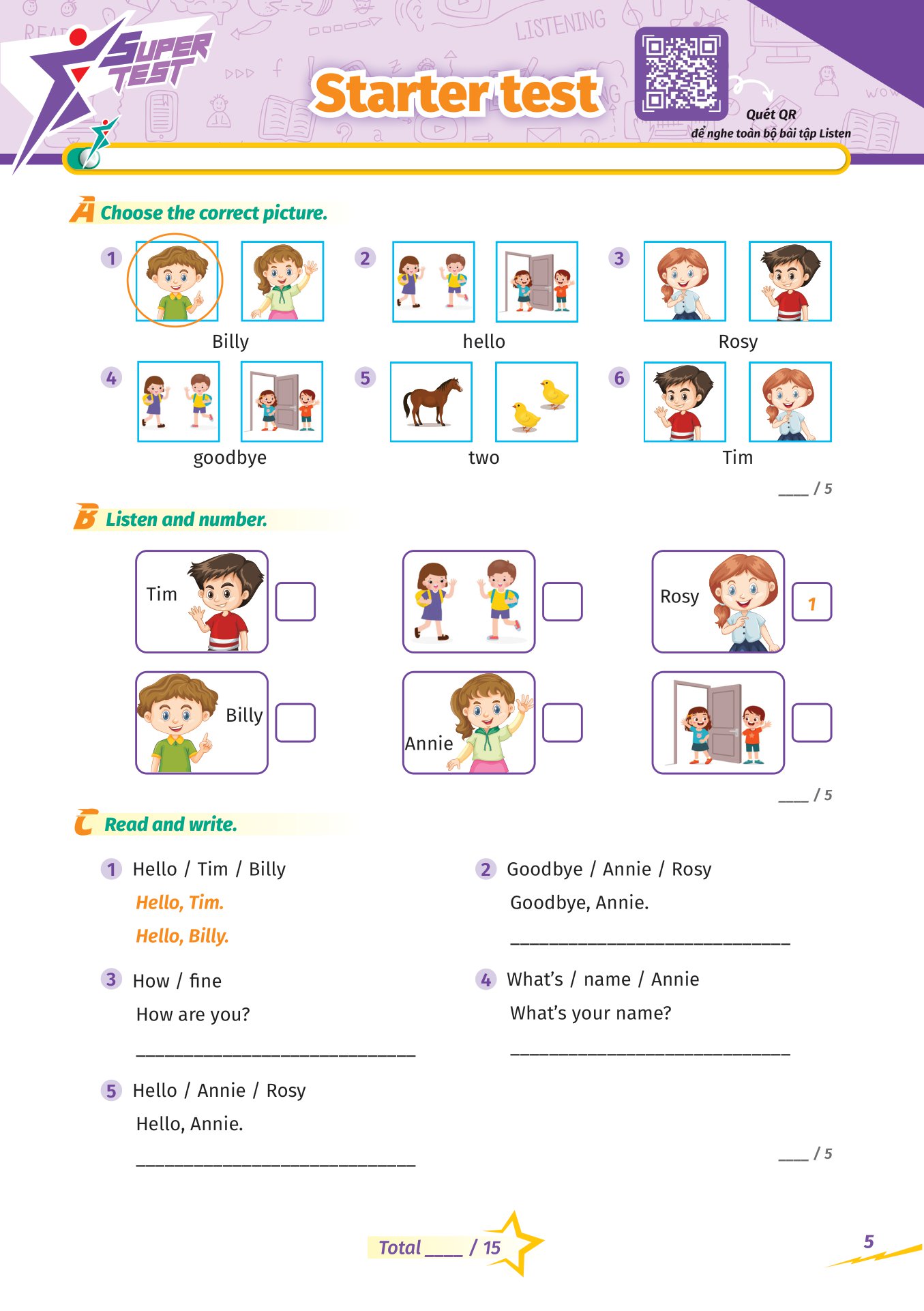 Super Test - Đề Kiểm Tra Nhanh Tiếng Anh Cho Học Sinh Lớp 1_MEGA