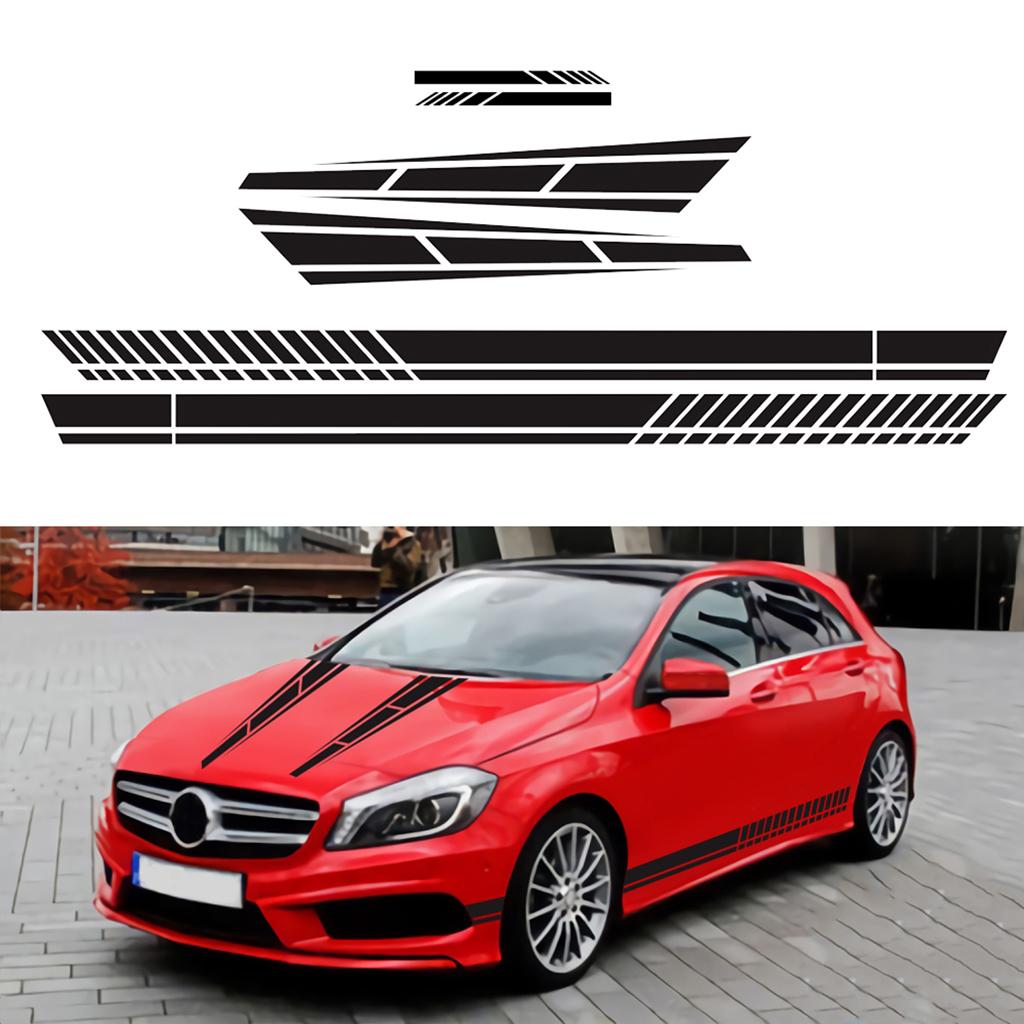 6PCS Long Stripe Graphics Car Racing Side Body Hood Mirror Decals