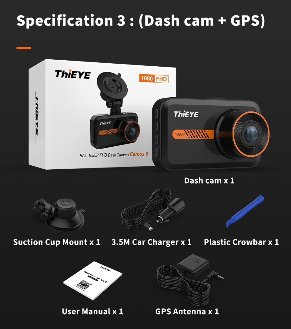 Thieye 1080p Dash Cam HD Video Car Recorder 3.0 inch Hỗ trợ cam phía sau máy ảnh xe hơi xe hơi DVR 24H Đỗ xe tự động ghi tên màu: Carbox6 với GPS