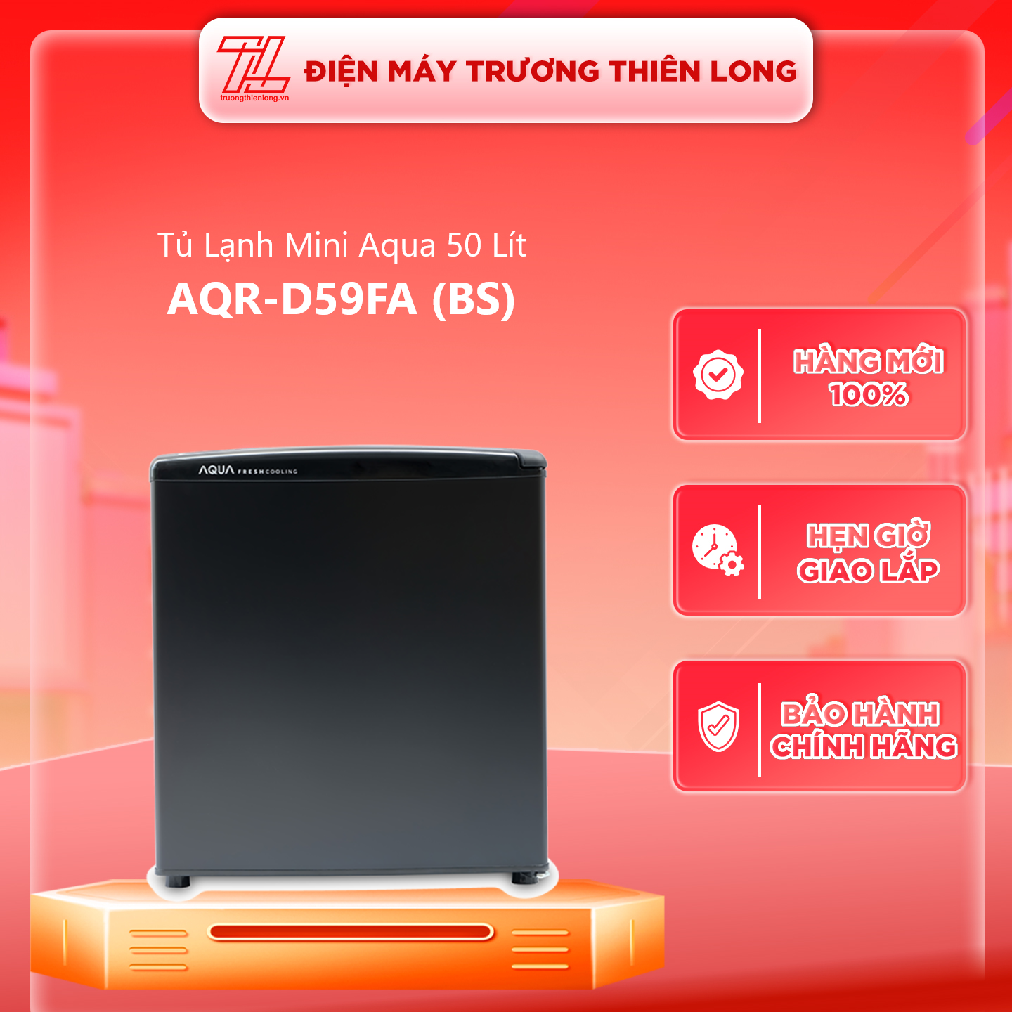 Tủ lạnh Aqua 50 lít AQR-D59FA(BS) Tủ lạnh Mini phòng trọ, phòng ngủ, tủ đựng mỹ phẩm cá nhân - Hàng chính hãng