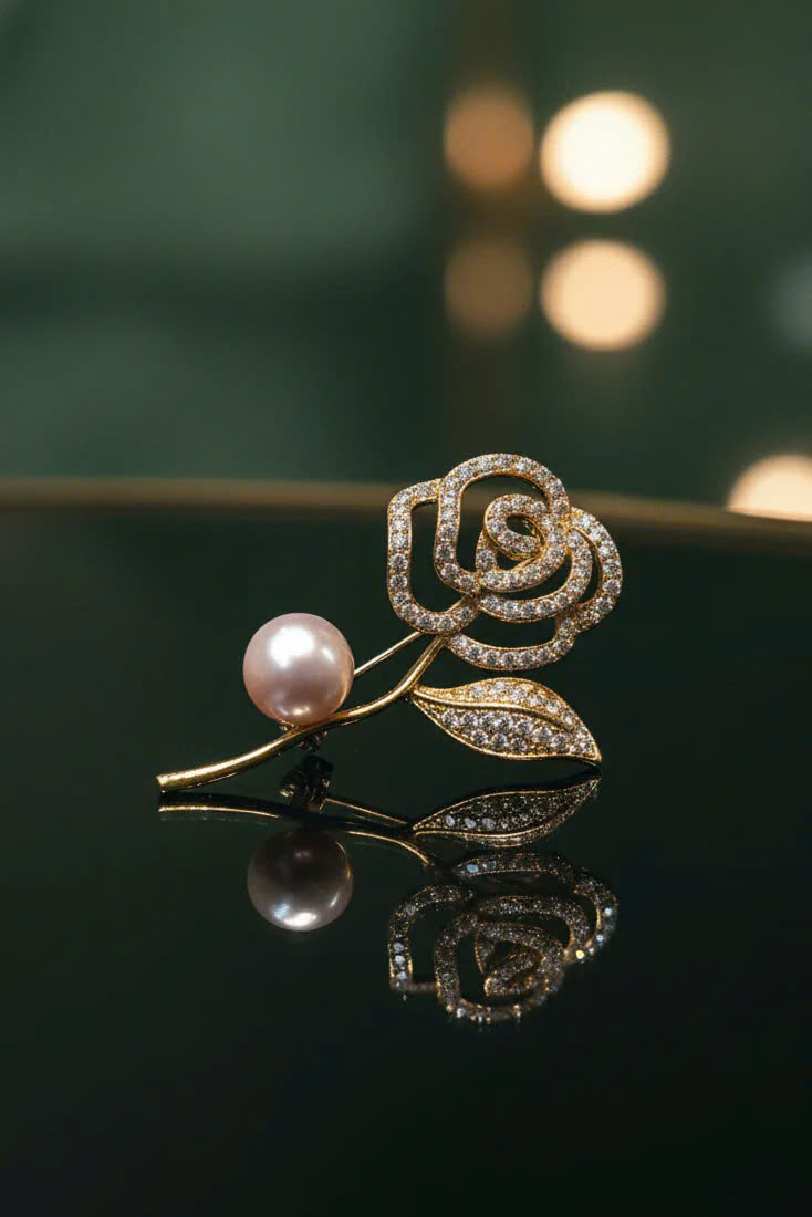 Trâm Cài Áo Vest, Áo Dài Đính Ngọc Trai Baroque Hình Hoa Trà thời trang thiết kế Hity ACC403