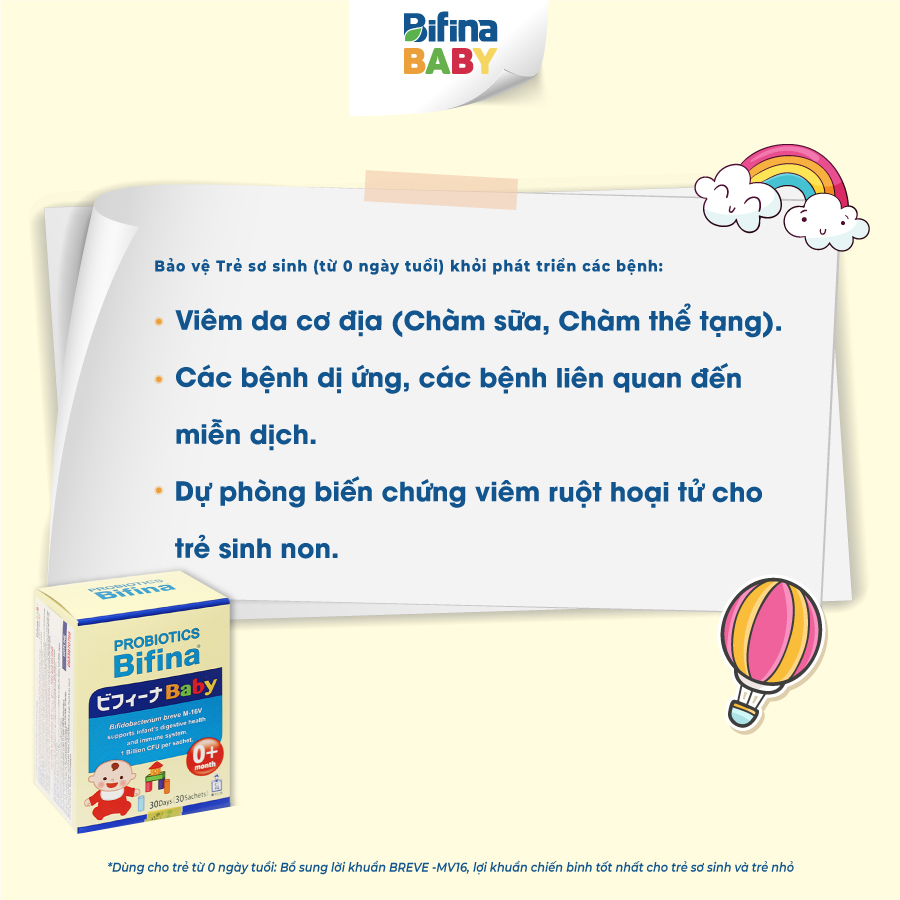 Men vi sinh Bifina Baby Nhật Bản- Hộp 30 gói - Lợi khuẩn chiến binh cho trẻ sơ sinh Viêm da cơ địa và ruột hoại tử , chàm sữa, dị ứng...